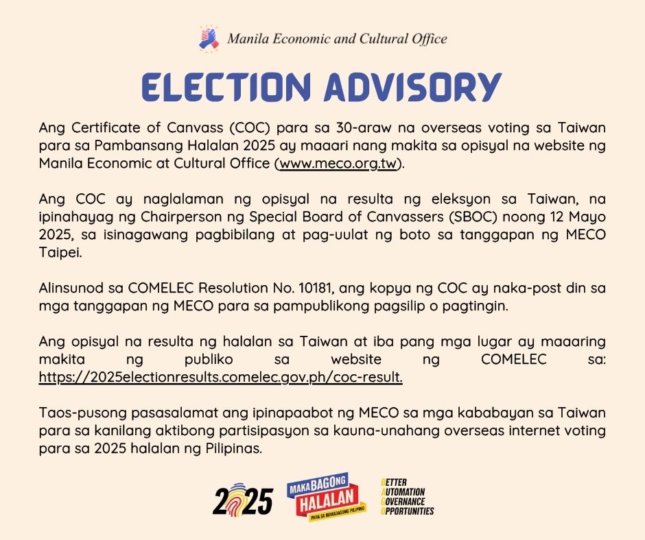 2025 Philippine Elections Result in Taiwan